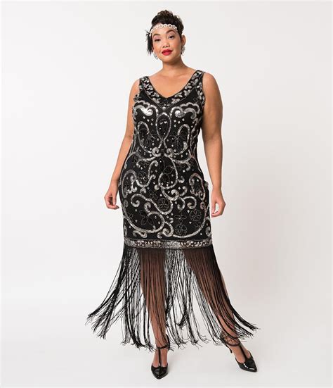 Plus Size 1920s Flapper Wedding Dress Unique Vintage Plus Size 1920s Style Black Beaded Fringe