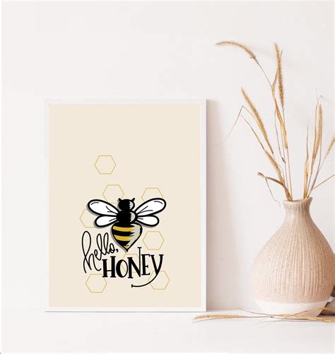 Bee Happy Print Bee Print Bumble Bee Decor Wall Decor Etsy Uk