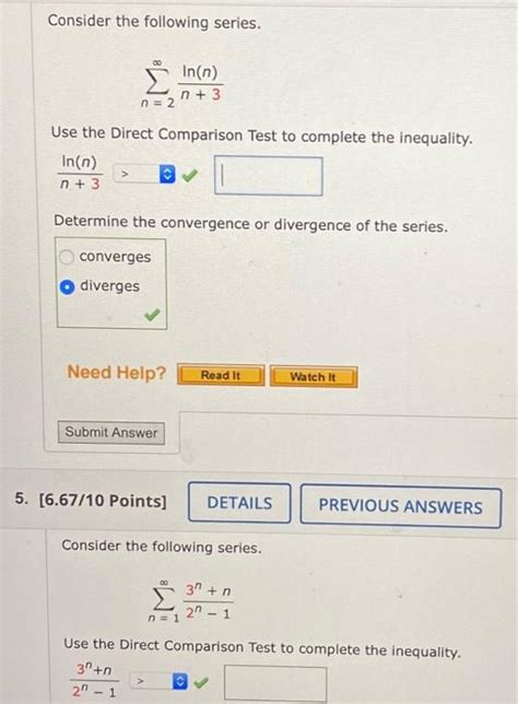 Solved Consider The Following Series ∑n 2∞n 3ln N Use The