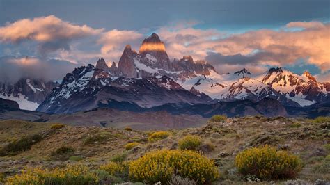 Argentina, Chile, Mount Fitz Roy, mountains, clouds, dusk wallpaper ...