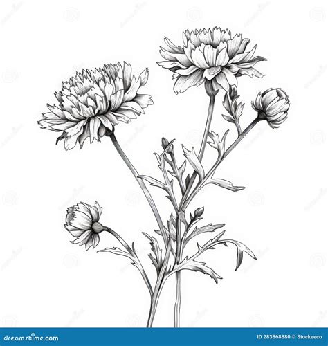 Minimalistic Black and White Chrysanthemum Flower Drawing Stock ...