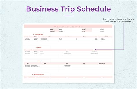 Business Trip Schedule Template in Excel, Google Sheets - Download ...