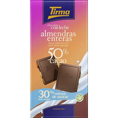 Chocolate con leche y almendras enteras 50 cacao 30 menos de azúcar