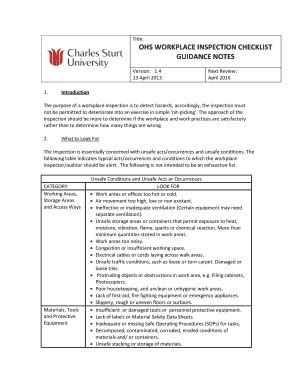 Fillable Online Ohs Workplace Inspection Checklist Fax Email Print