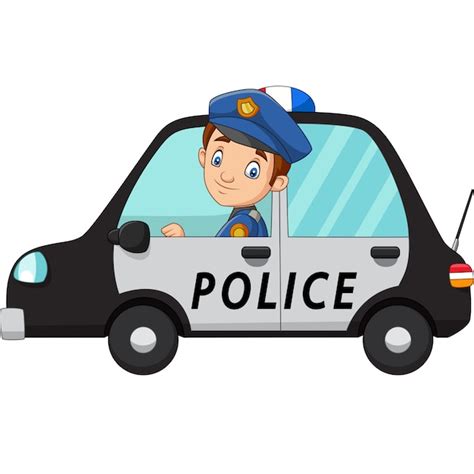 Cartoon Officier Politie Bestuurder Auto Premium Vector