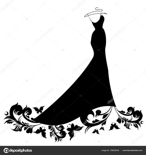 Black Silhouette Wedding Dress Butterflies Isolated White Background ...