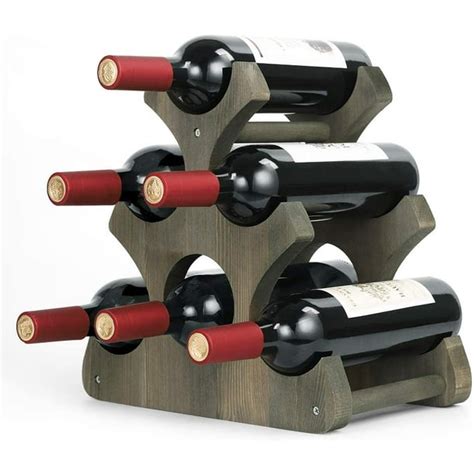 Wine Rack 6 Bottles Wood Wine Bottle Holder Free Standing Countertop Wine Racks Storage Rustic