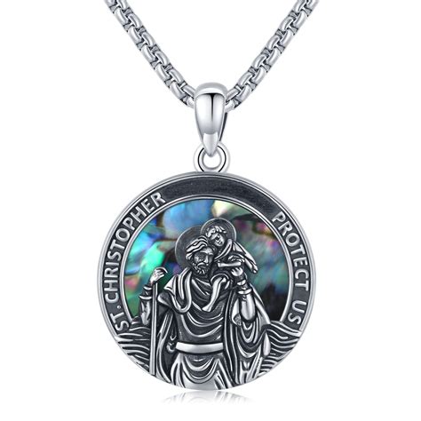 Coachuhhar 925 Sterling Silver St Christopher Necklace For Men And Women Protection Medallion