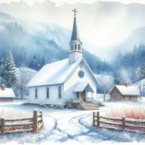 10 Winter Country Church Clipart Bundle Watercolor Vintage Clip Art ...