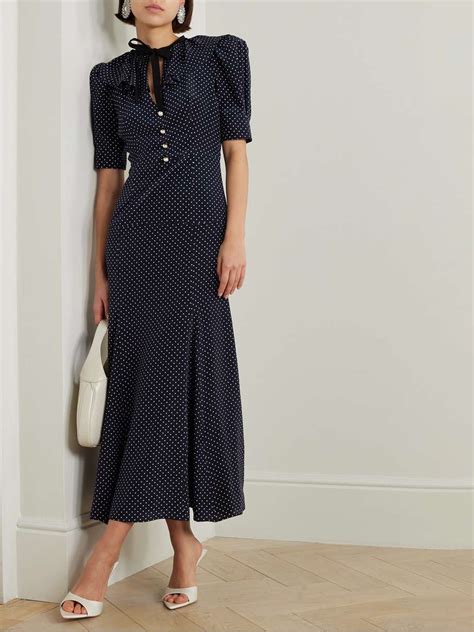 Alessandra Rich Bow Detailed Polka Dot Silk Crepe De Chine Midi Dress