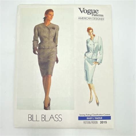 Vogue 2015 Sewing Pattern Bill Blass Size 6 8 10 1980s Jacket Skirt Suit Vtg Pt Ebay