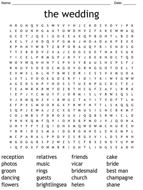 the wedding Word Search - WordMint