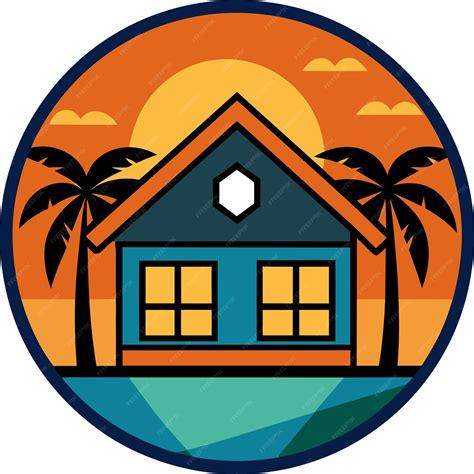 Cottage House Beach With Sunset Cartoon Vector Icon Illustration