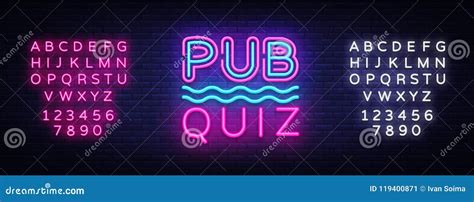 Pub Quiz Night Announcement Poster Vector Design Template. Quiz Neon ...