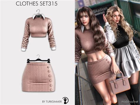 Crop Sweater Mini Skirt SET315 Sims 4 Clothes Mod ModsHost