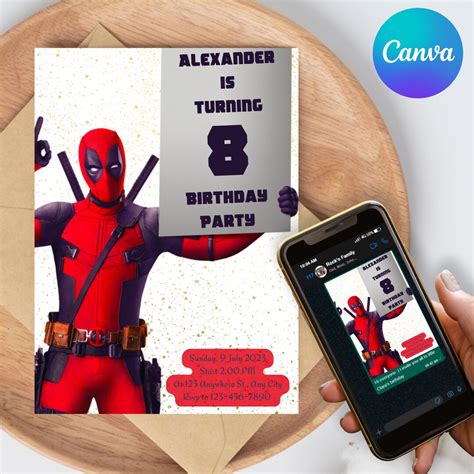 Editable Deadpool Birthday Invitationkids Birthday Invitation Etsy