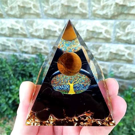 Lovely Orgonite Pyramid With Tiger Eye Crystal Sphere And Obsidian