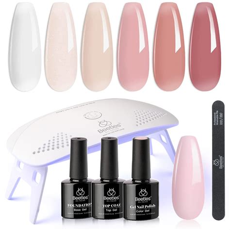 Beetles Kit de esmalte de uñas de gel rosa nude con luz LED UV kit