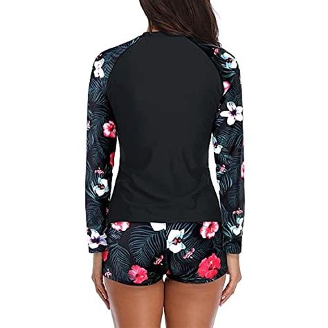 Daci Women Green Leaf Flower Two Piece Rash Guard Long