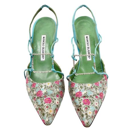 Manolo Blahnik Vintage Floral Shoes Size 40 Rhinestones At 1stdibs