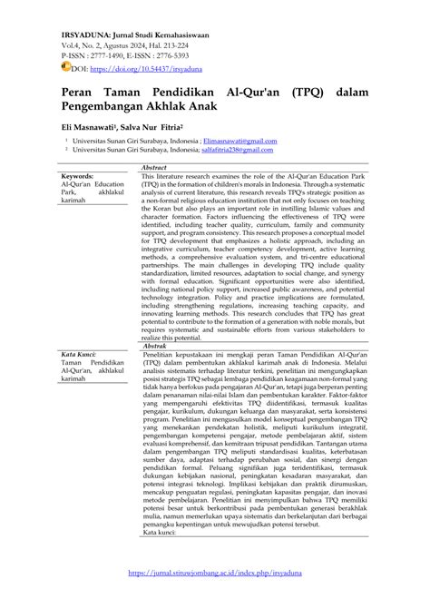 (PDF) Peran Taman Pendidikan Al-Qur'an (TPQ) dalam Pengembangan Akhlak Anak