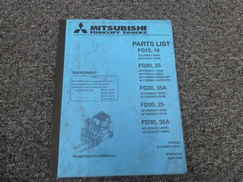 Mitsubishi Fg Fg Fg Fg Fg Forklift Parts Catalog Manual