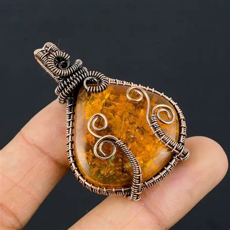 Baltic Amber Wire Wrap Copper Pendant Gemstone Fashion Jewelry For