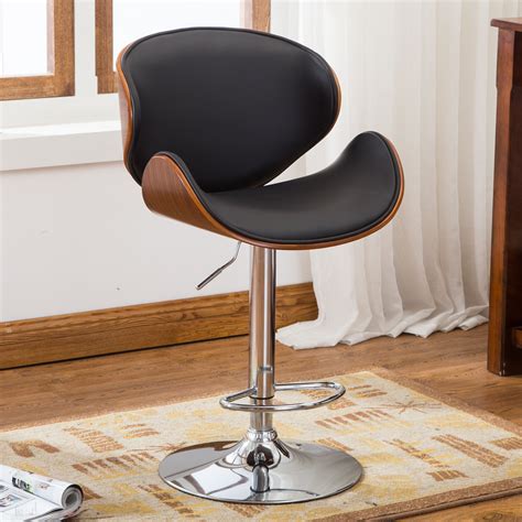 Famiscorp Bentwood Leather Adjustable Height Swivel Bar Stool And Reviews