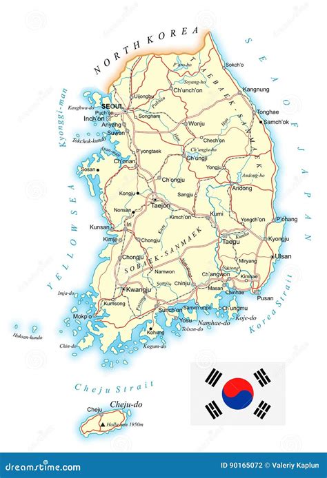 South Korea Detailed Topographic Map Illustration Stock