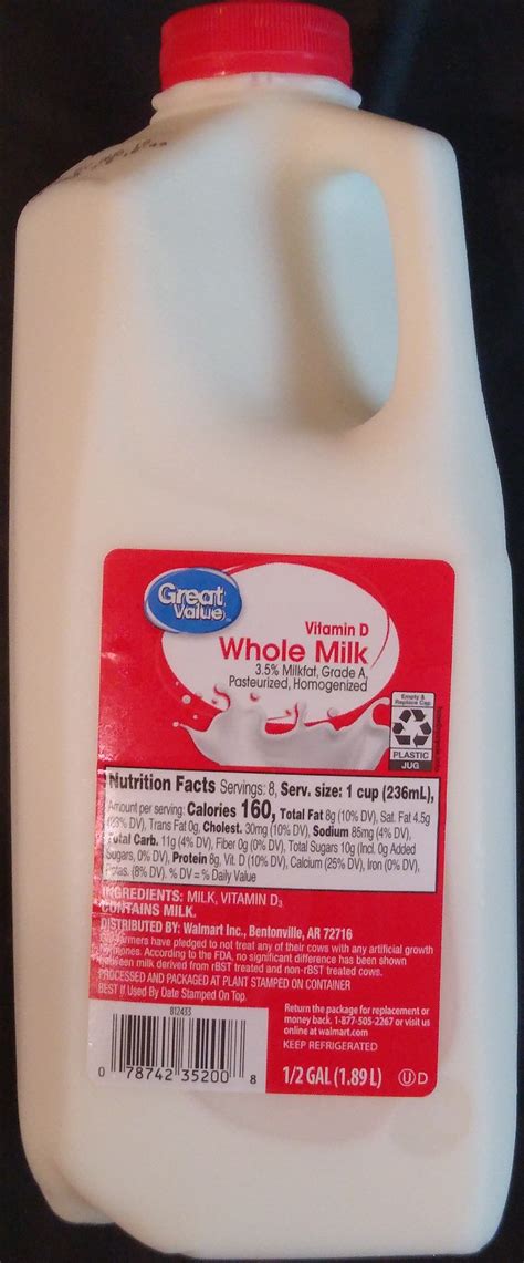 Great Value Whole Milk Nutrition Facts