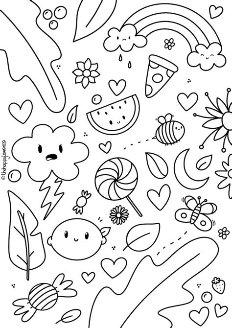 Random Doodles Colouring Page Digital Colouring Kawaii | Etsy