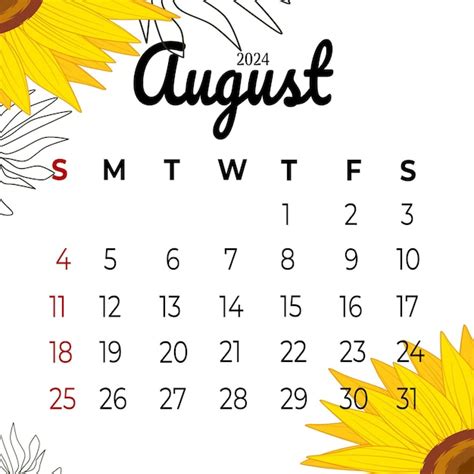 Premium Vector Calendar August With Aesthetic Flowers