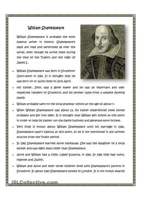 ️william Shakespeare Biography Worksheet Answers Free Download