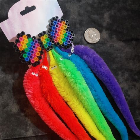 Rainbow Worm Rave Perler Bead Bow UV Reactive Depop