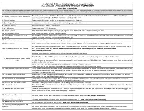 New York Local Assistance Mwbe Subcontractor Supplier Utilization Form