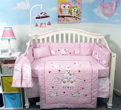 PINK CRIB BEDDING SET BABY SHEEP Infant Baby Girl Nursery 14 Pc Quilt