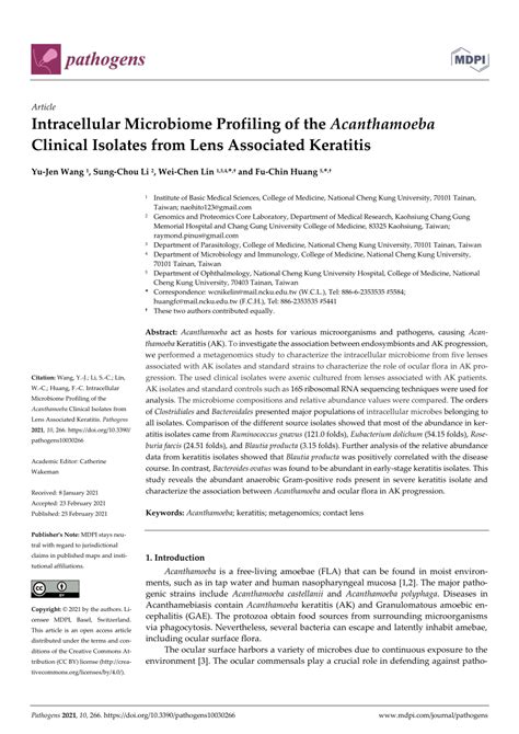 Pdf Intracellular Microbiome Profiling Of The Acanthamoeba Clinical Isolates From Lens