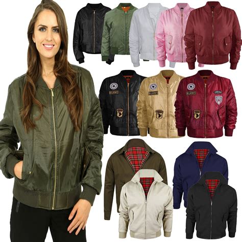 Ladies Womens Vintage Bomber Jacket Plus Size Us Army Badges Biker Jacket Ma1