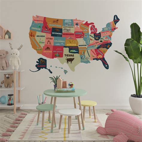 Colorful US Map with Capitals Textile Wall Decal | NulaLunaCrafts