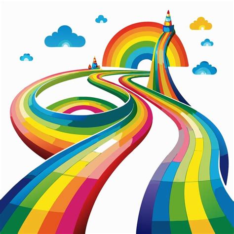 colorful rainbow path leading   tower   rainbow  white