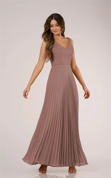 Floor Length V Neckline Bridesmaid Dress With Pleated Skirt Sorella