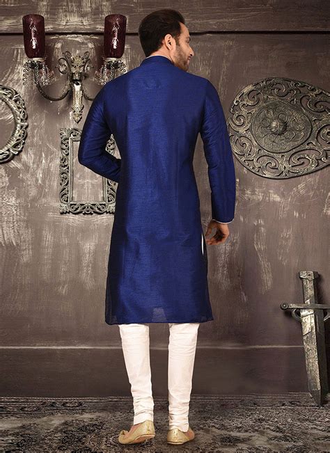 Shop Royal Blue Dupion Art Silk Soild Plain Kurta Pyjama Party Wear