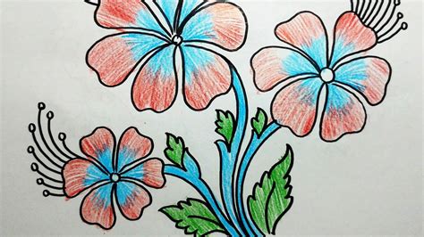 Flower Design With Colour Pencil Drawing Youtube