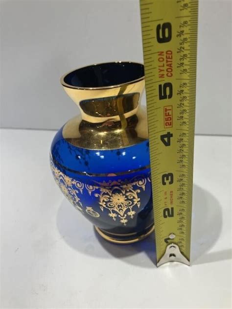 Vintage Vecchia Murano Glass Bud Vase Cobalt Blue Blown Art Glass 24k