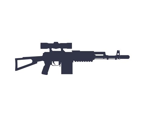 Assault Rifle Or Automatic Gun With Optical Sight Vector Silhouette On