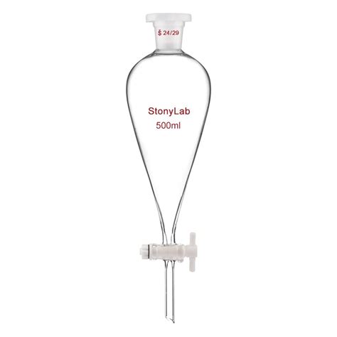 StonyLab Borosilicate Glass 500ml Conical Separatory Funnel With 24 29