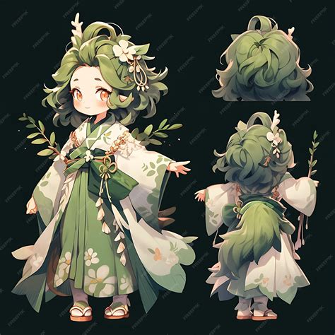 Premium Photo Character Anime Of Female Chibi Kawaii Druid Fashion Nature Inspired Dress Moss