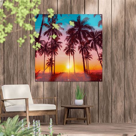 Gards Tuinposter Palmbomen Op Het Strand Bij Zonsondergang 100x100 Cm