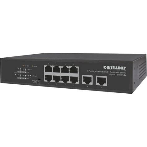 Intellinet 8 Port Gigabit Ethernet PoE Switch With 2 RJ45 Gigabit