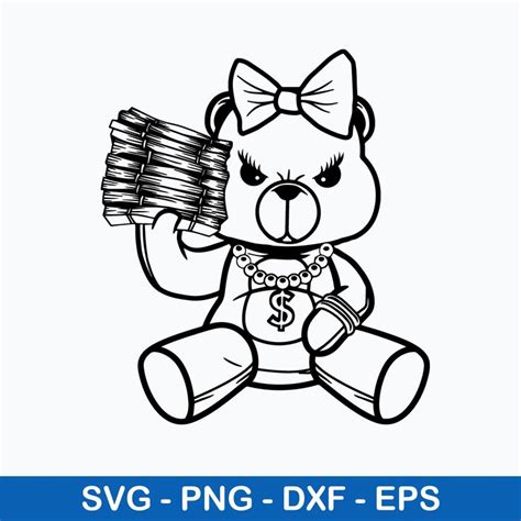 Female Gangster Teddy Bear Money Stack Svg Png Dxf Eps File Inspire